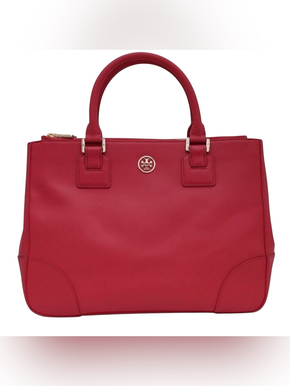 Tory Burch Robinson Double Zip East West Large Pebbled Leather Shoulder Bag Tote